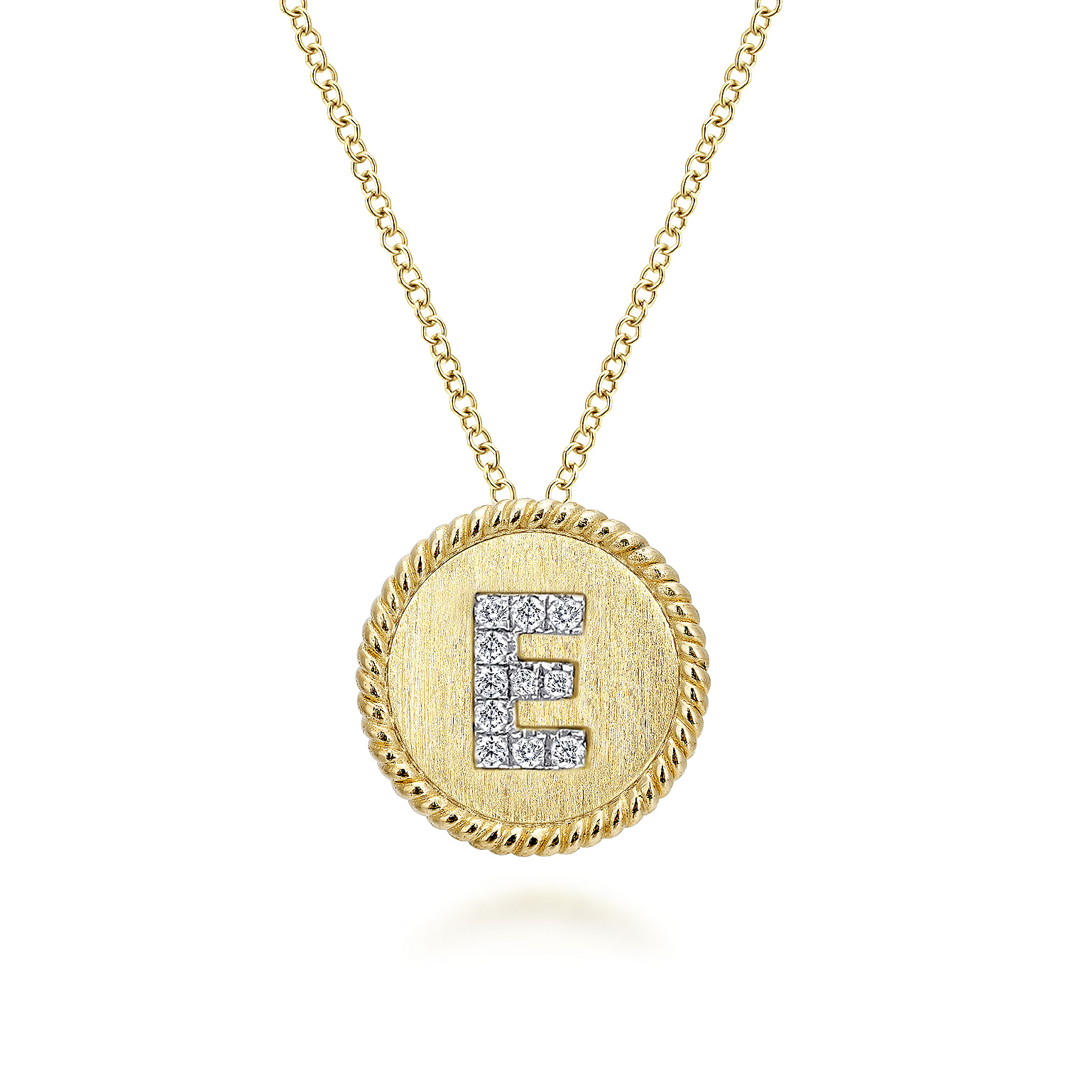 18 inch 14K Yellow White Gold Round Diamond E Initial Pendant Necklace