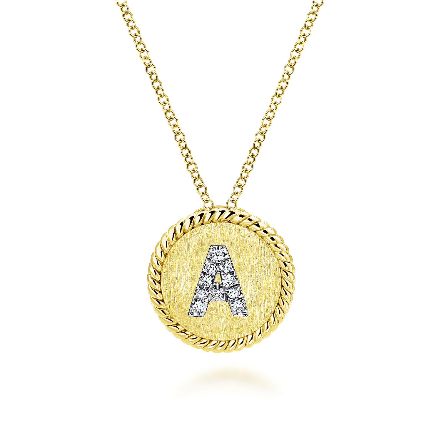 18 inch 14K Yellow White Gold Round Diamond Initial A Pendant Necklace