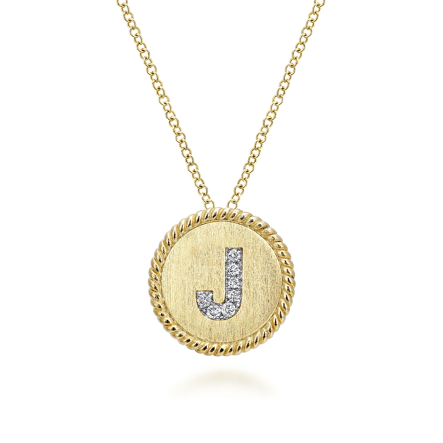 18 inch 14K Yellow White Gold Round Diamond J Initial Pendant Necklace