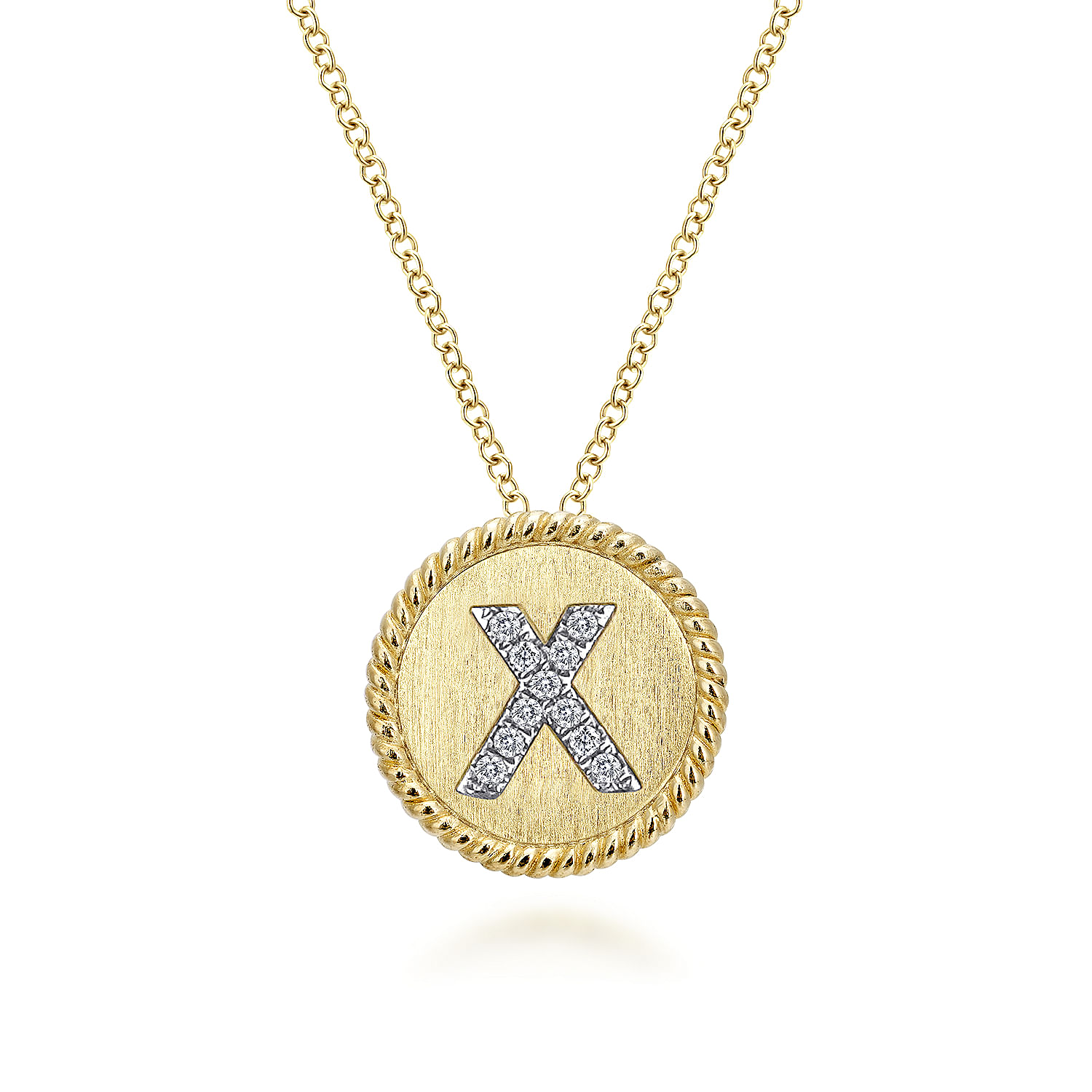 18 inch 14K Yellow White Gold Round Diamond X Initial Pendant Necklace