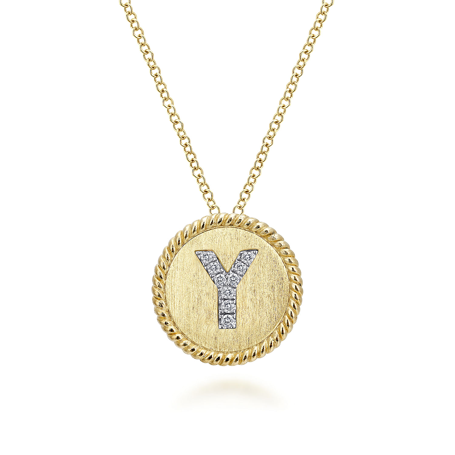 18 inch 14K Yellow White Gold Round Diamond Y Initial Pendant Necklace