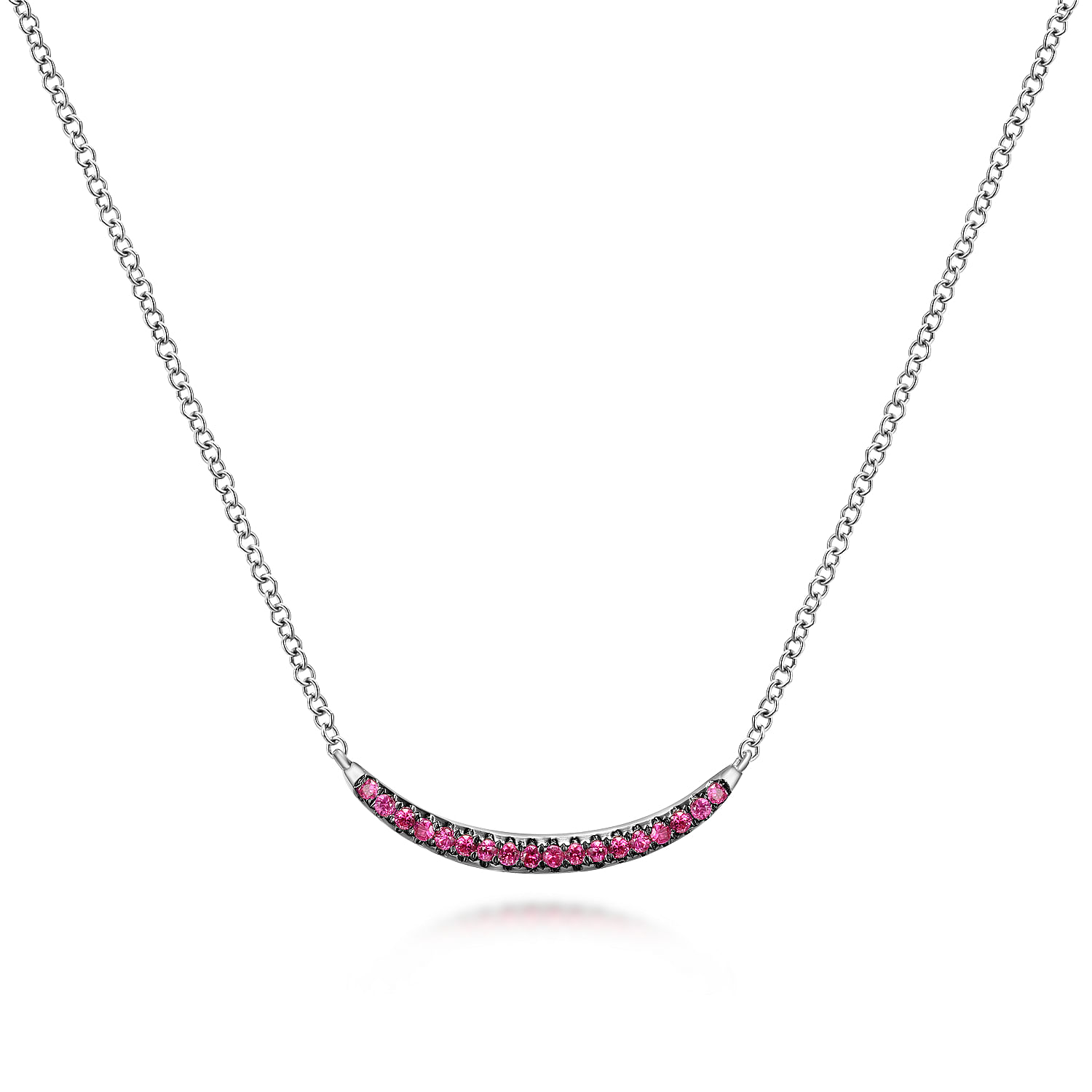 18 inch 925 Sterling Silver and Ruby Curved Bar Necklace