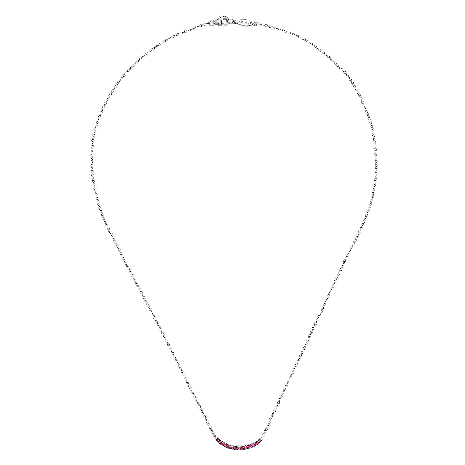 18 inch 925 Sterling Silver and Ruby Curved Bar Necklace