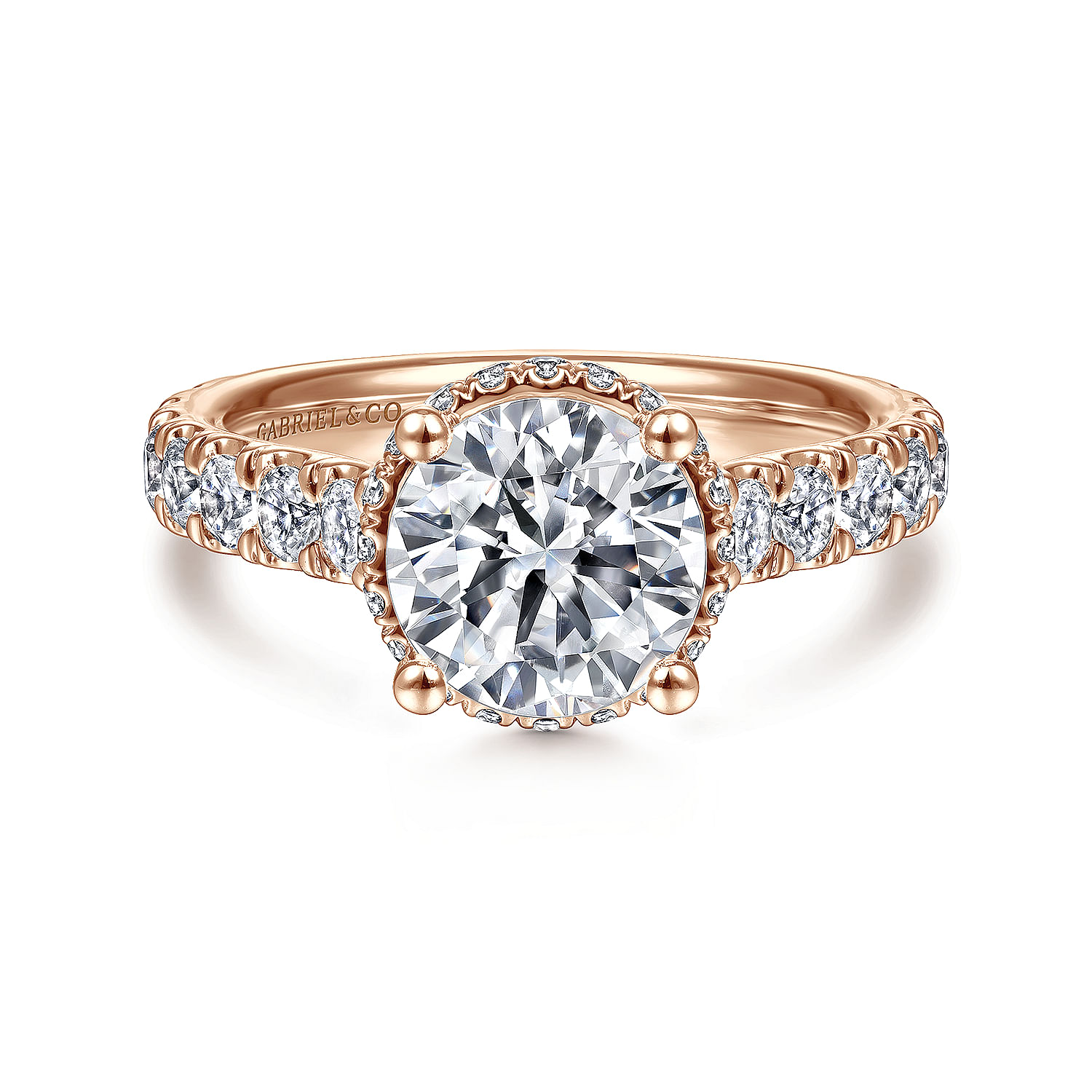 18K Rose Gold Hidden Halo Round Diamond Engagement Ring