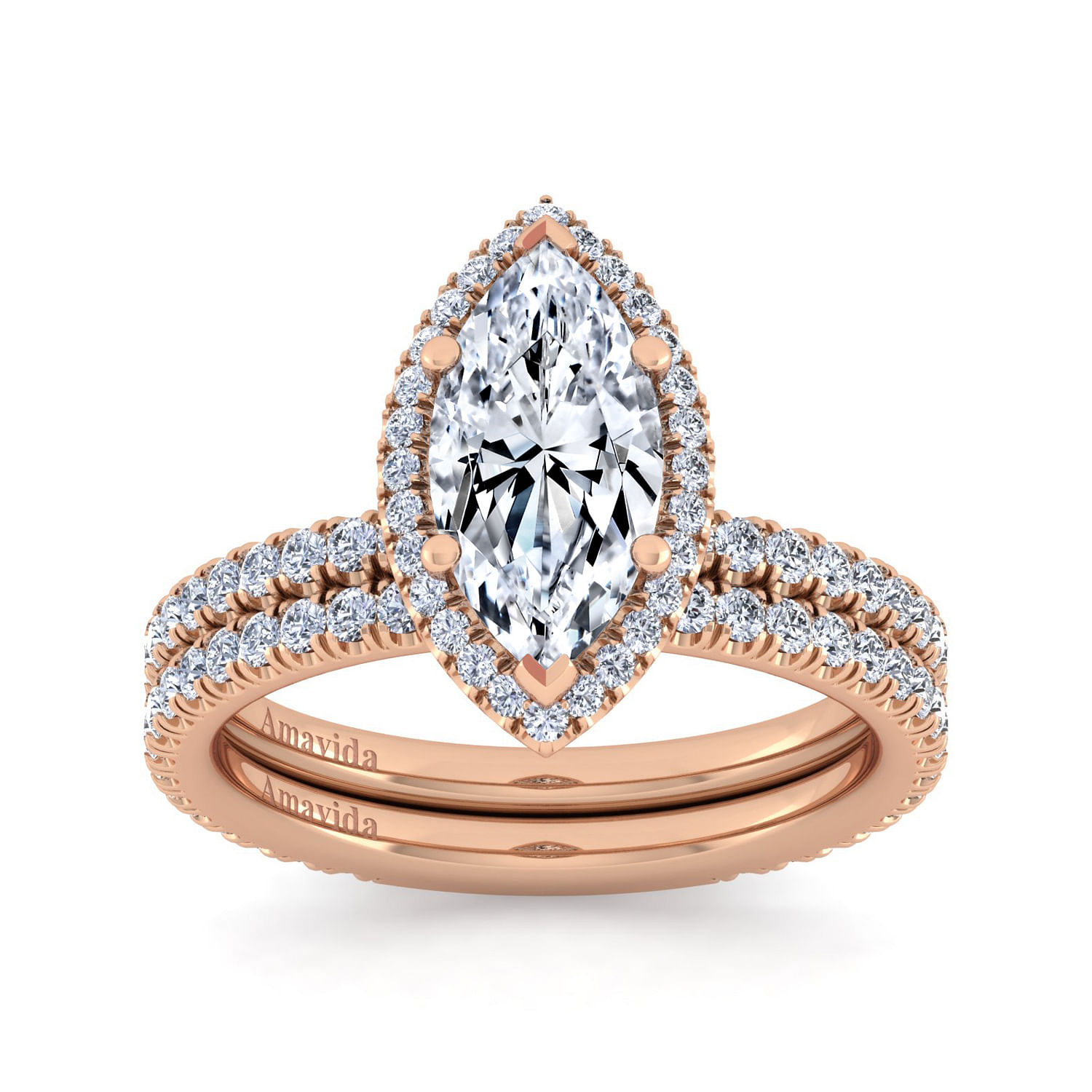 18K Rose Gold Marquise Halo Diamond Engagement Ring