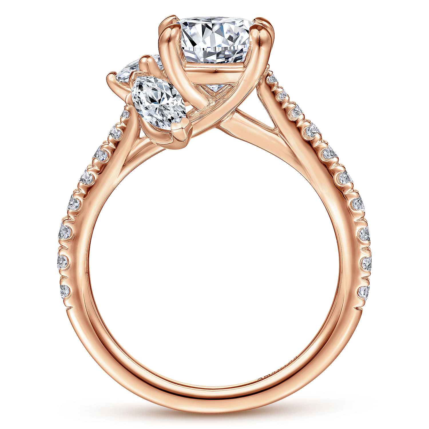 18K Rose Gold Round Three Stone Diamond Engagement Ring
