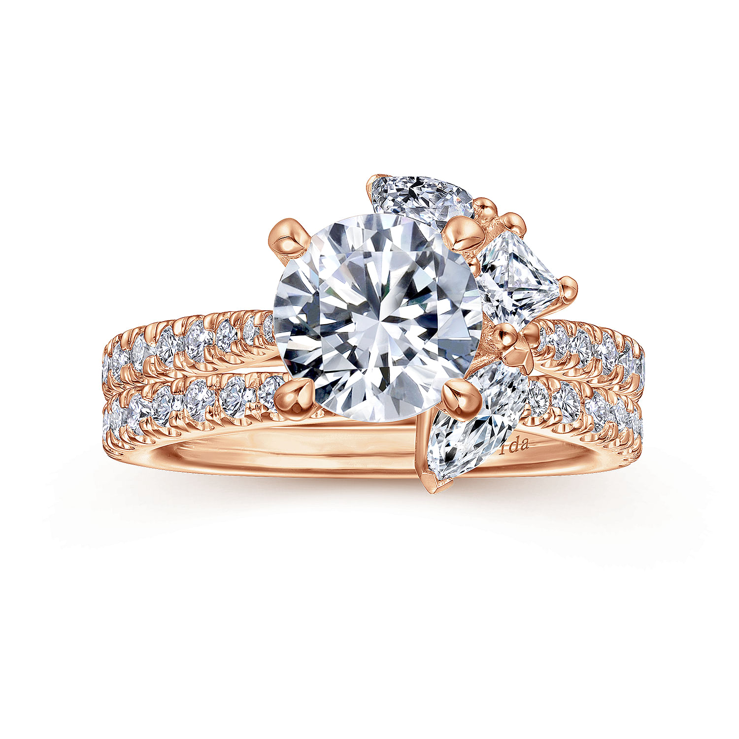 18K Rose Gold Round Three Stone Diamond Engagement Ring