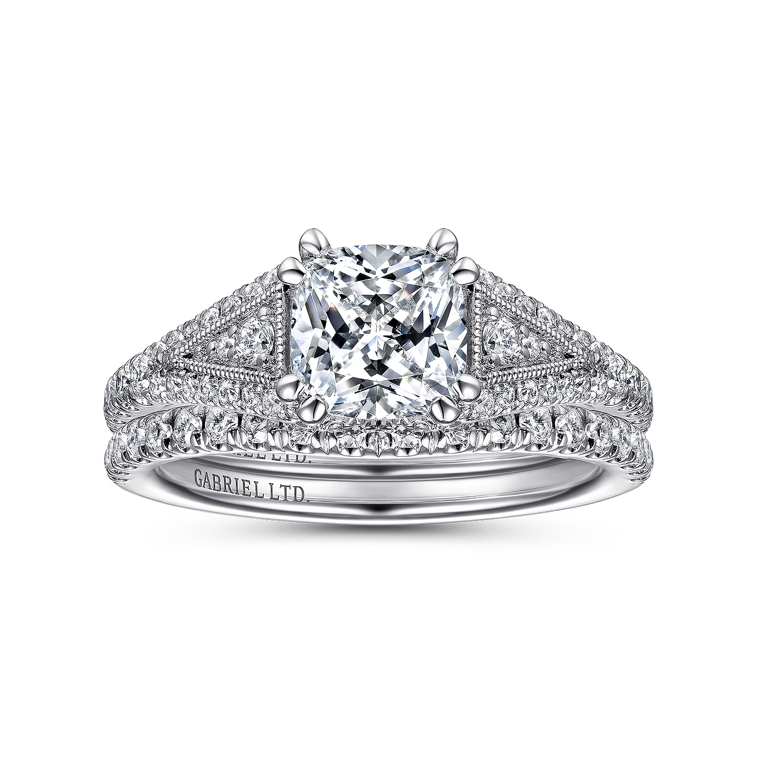 18K White Gold Cushion Cut Split Shank Diamond Engagement Ring