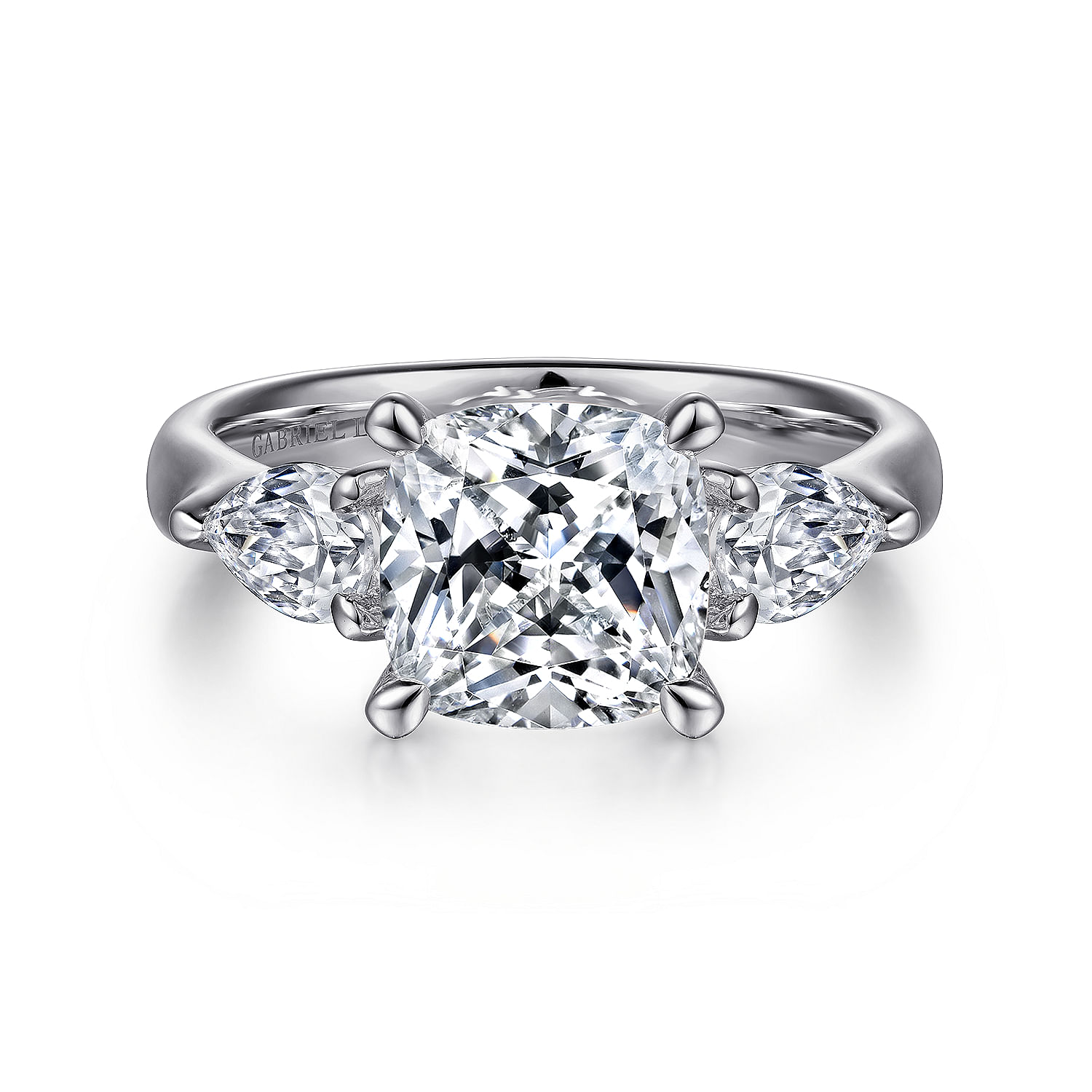 18K White Gold Cushion Cut Three Stone Diamond Engagement Ring