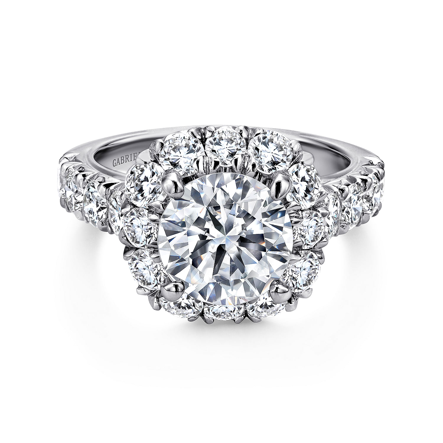 18K White Gold Cushion Halo Round Diamond Engagement Ring