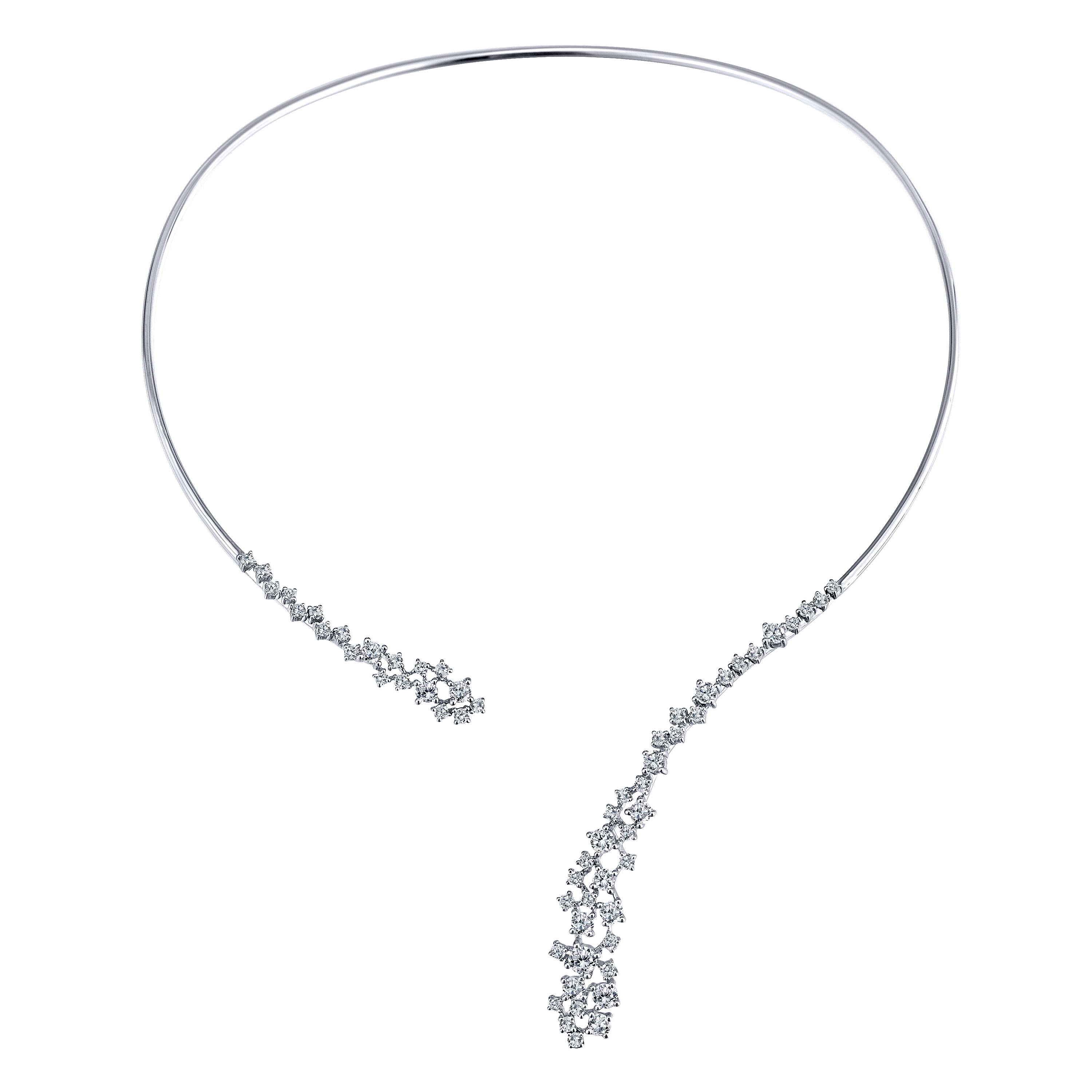 18K White Gold Diamond Cluster Open Choker Necklace