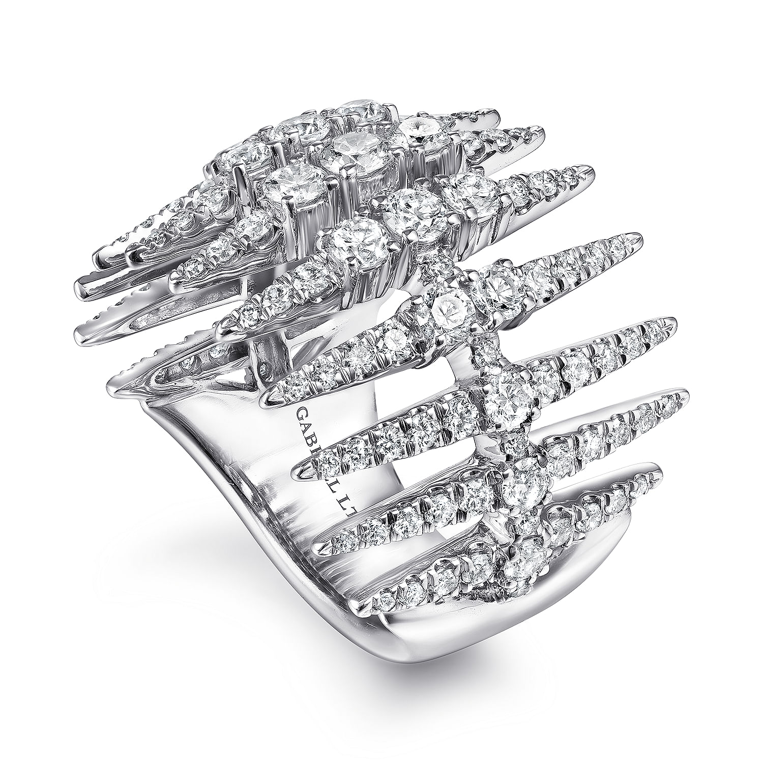 18K White Gold Diamond Spike Wide Band Ring