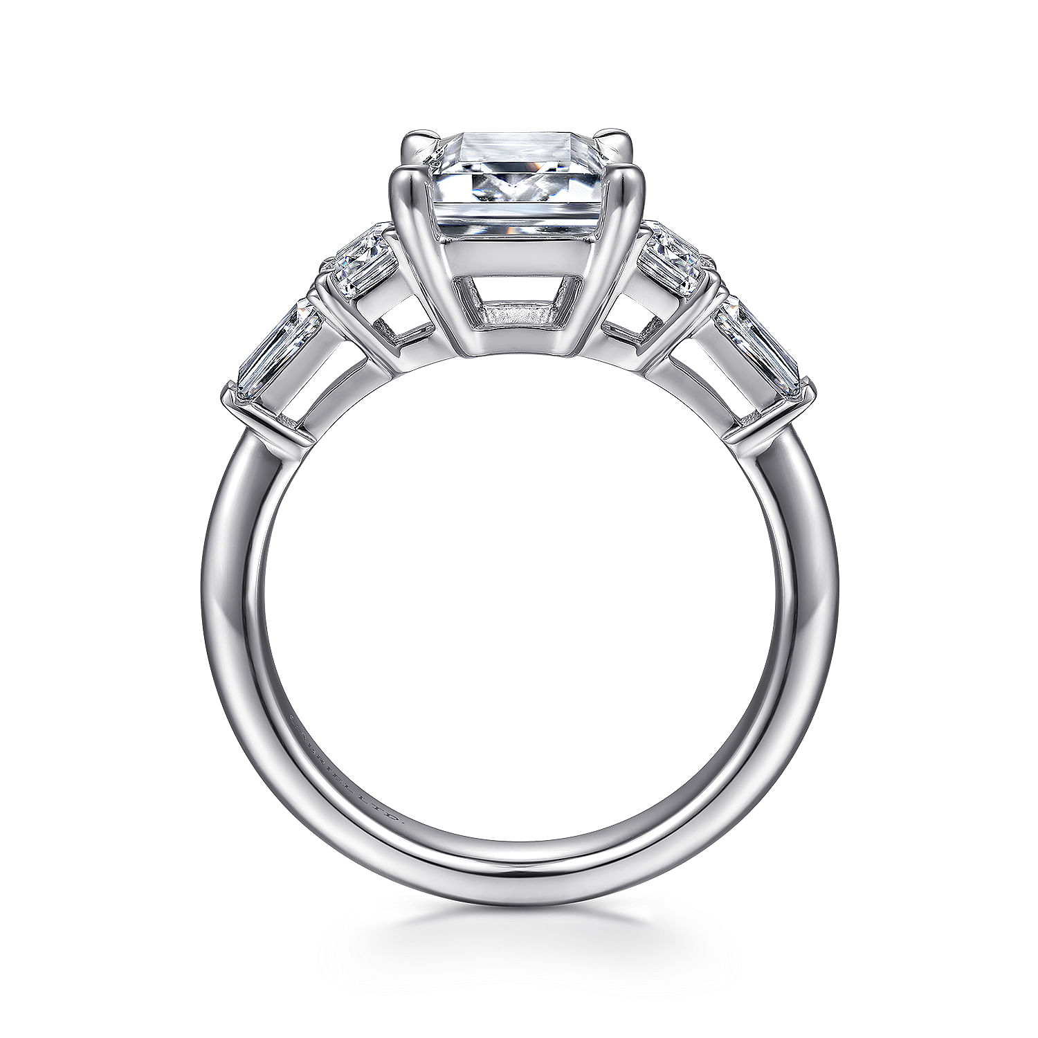 18K White Gold Emerald Cut Five Stone Diamond Channel Set Engagement Ring