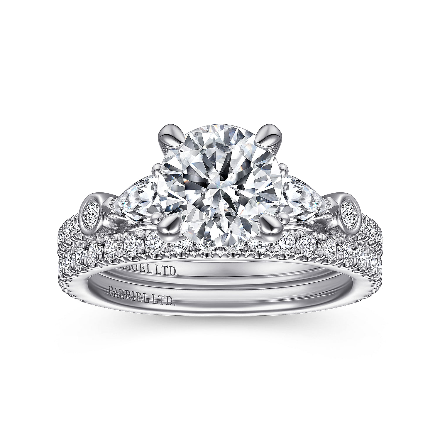 18K White Gold Five Stone Round Diamond Engagement Ring
