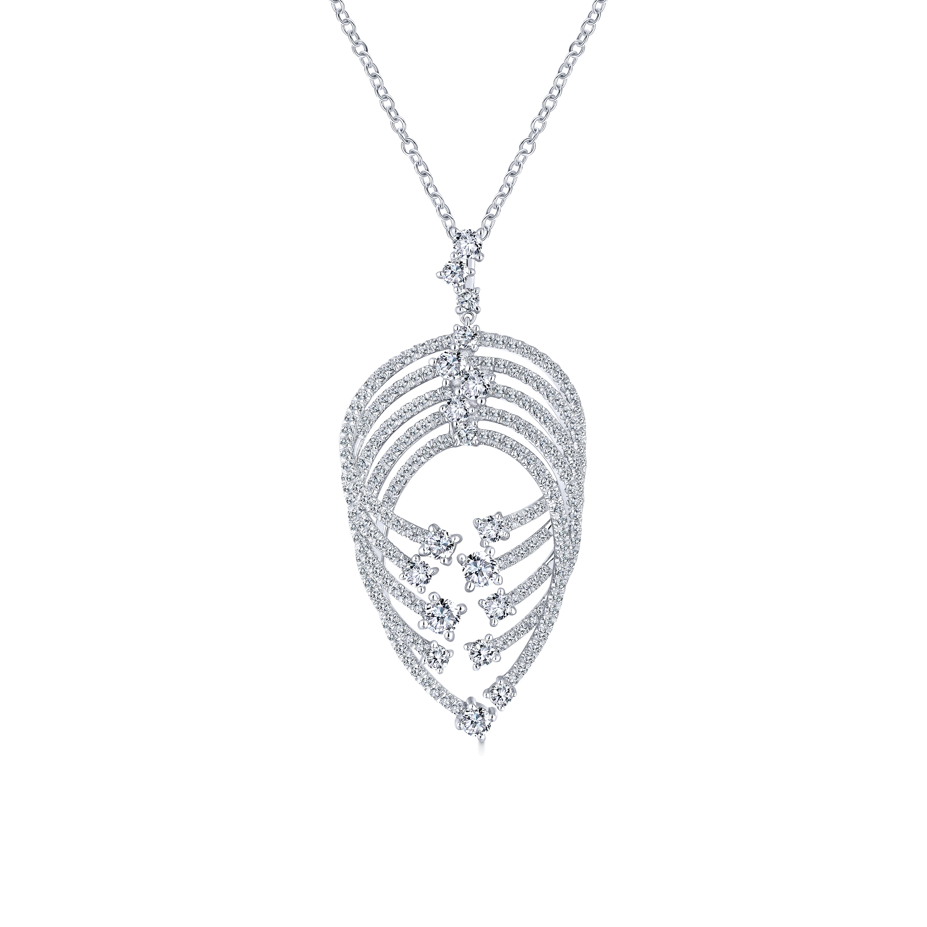 18K White Gold Intersecting Diamond Channels Pendant Necklace
