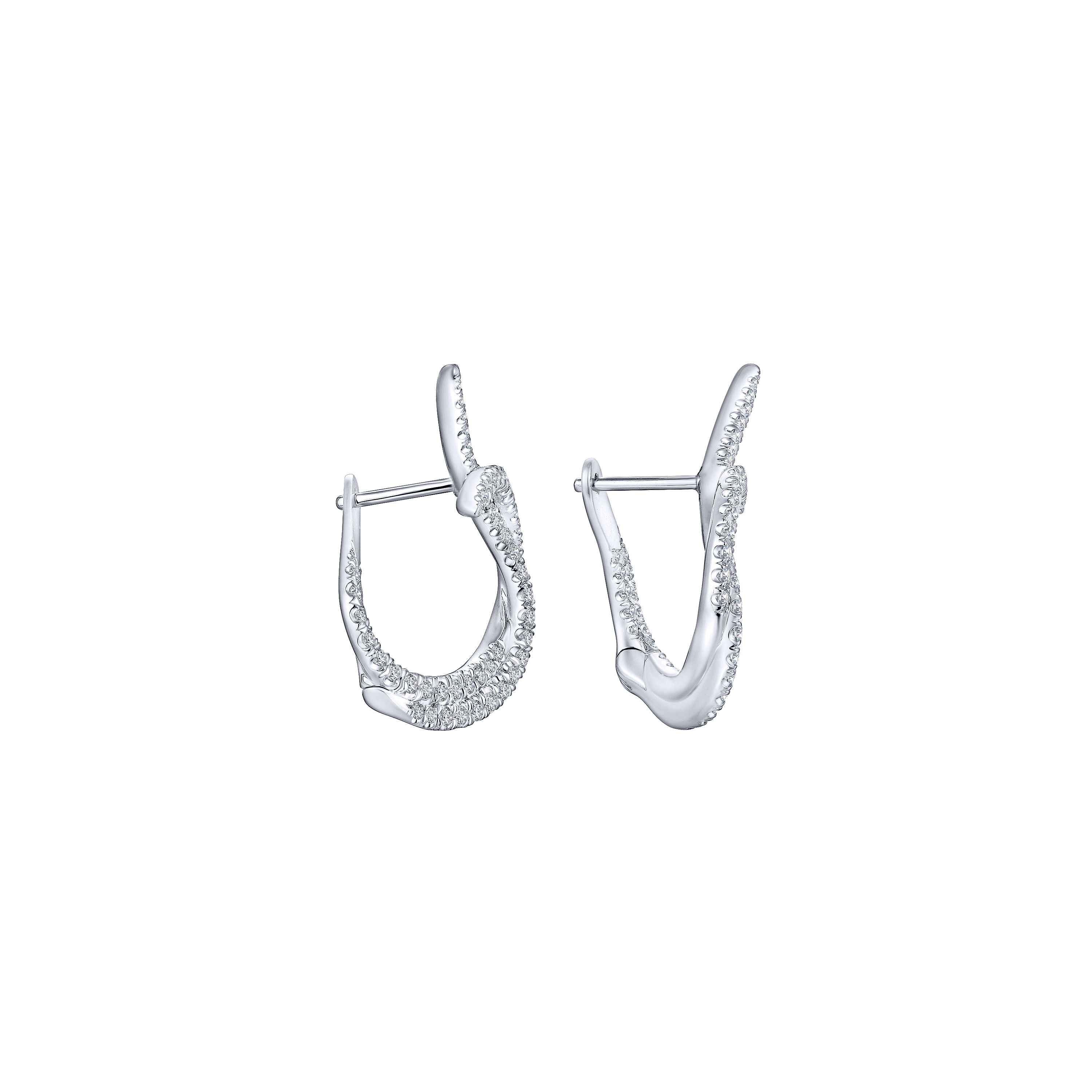 18K White Gold Intricate Twisted 25mm Diamond Hoop Earrings