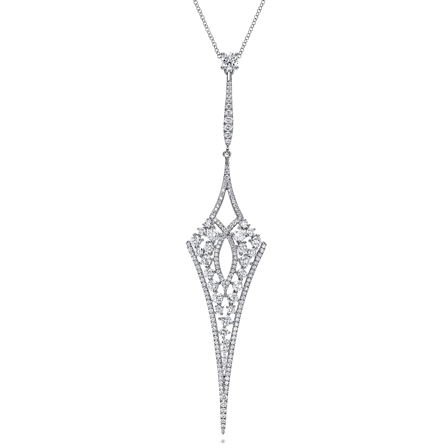 18K White Gold Long Diamond Kite Shaped Pendant Necklace