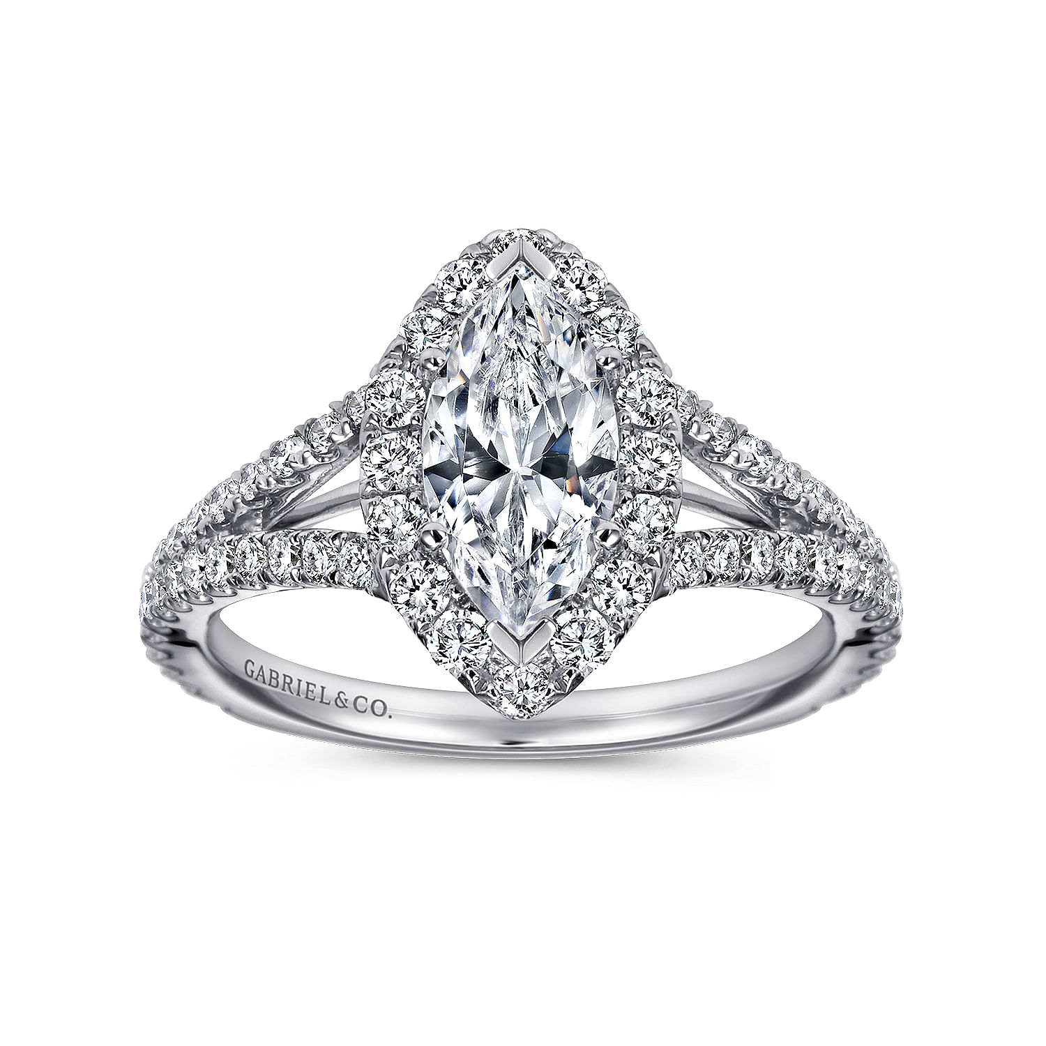 18K White Gold Marquise Halo Diamond Engagement Ring