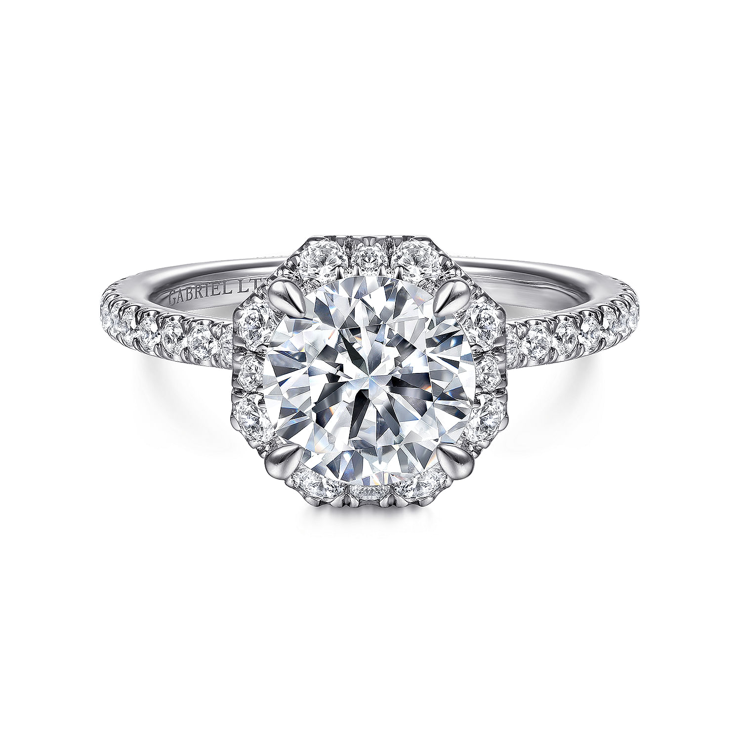 18K White Gold Octagonal Halo Round Diamond Engagement Ring
