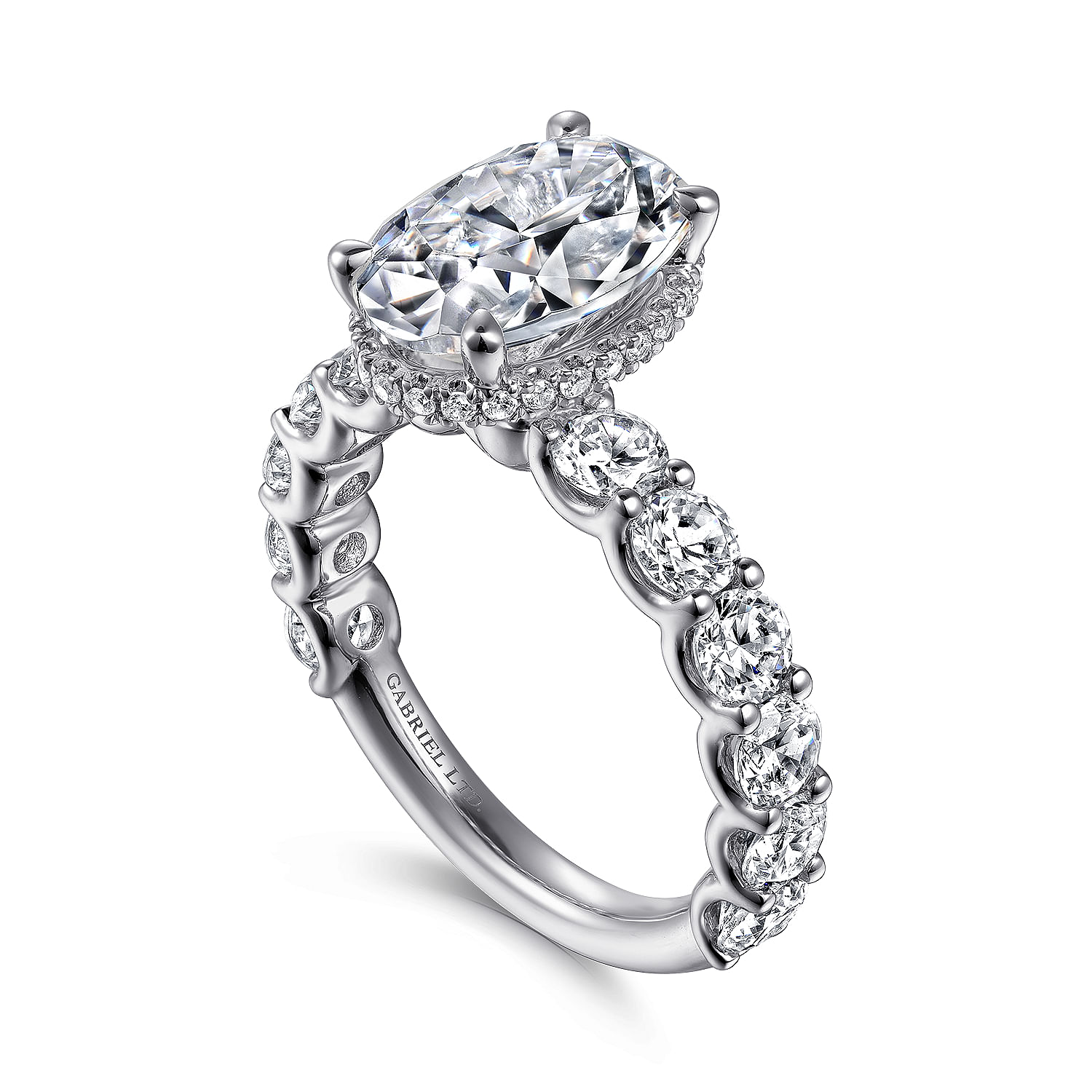 18K White Gold Oval Hidden Halo Diamond Engagement Ring