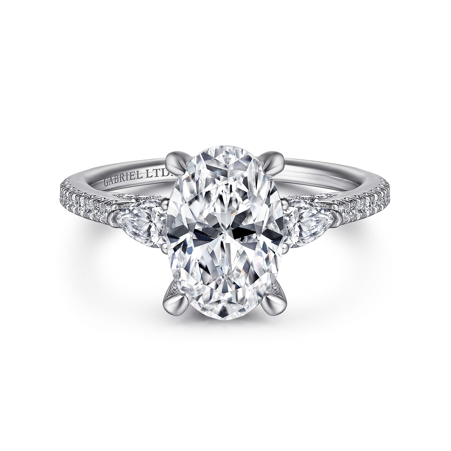 18K White Gold Oval Three Stone Diamond Engagement Ring
