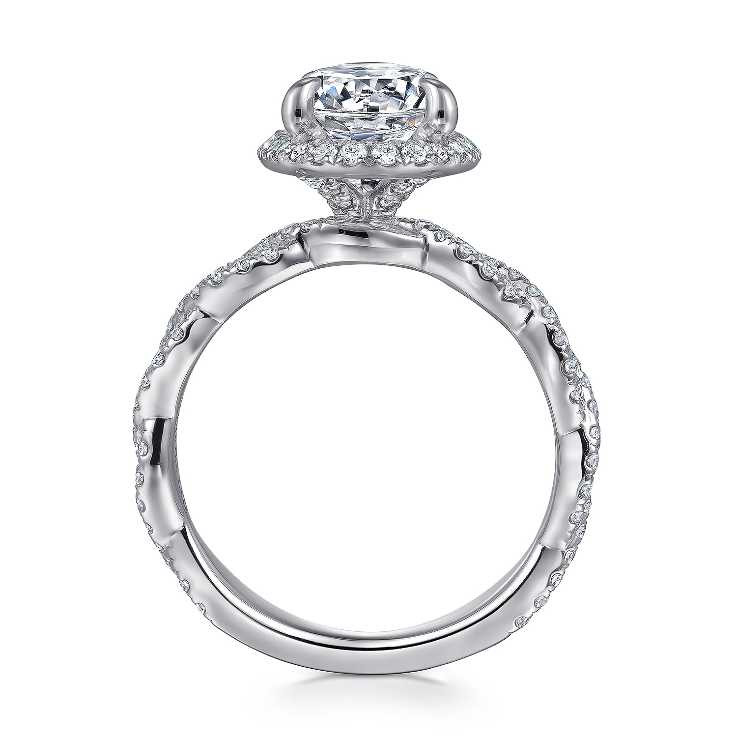 18K White Gold Ovel Cut Halo Twisted Shank Diamond Engagement Ring