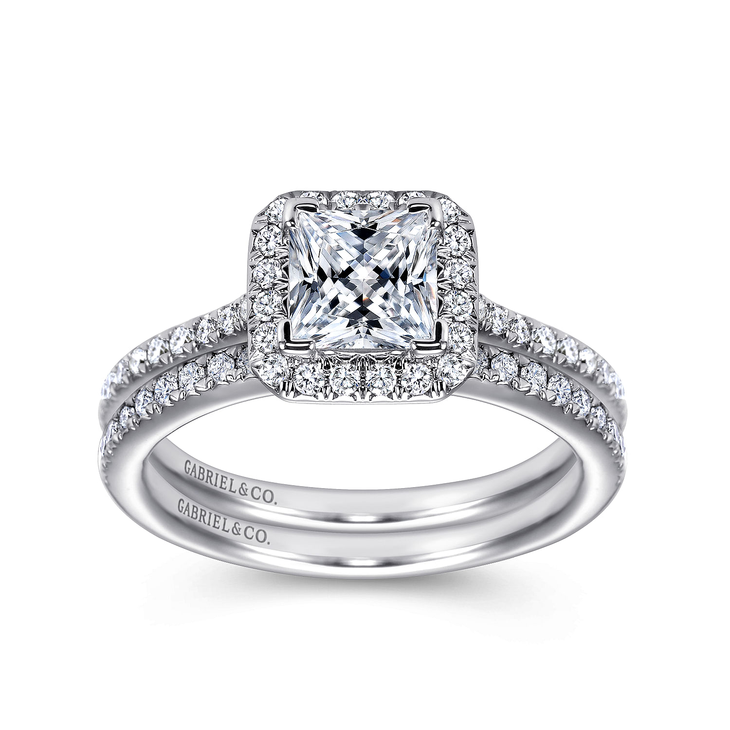 18K White Gold Princess Halo Diamond Engagement Ring