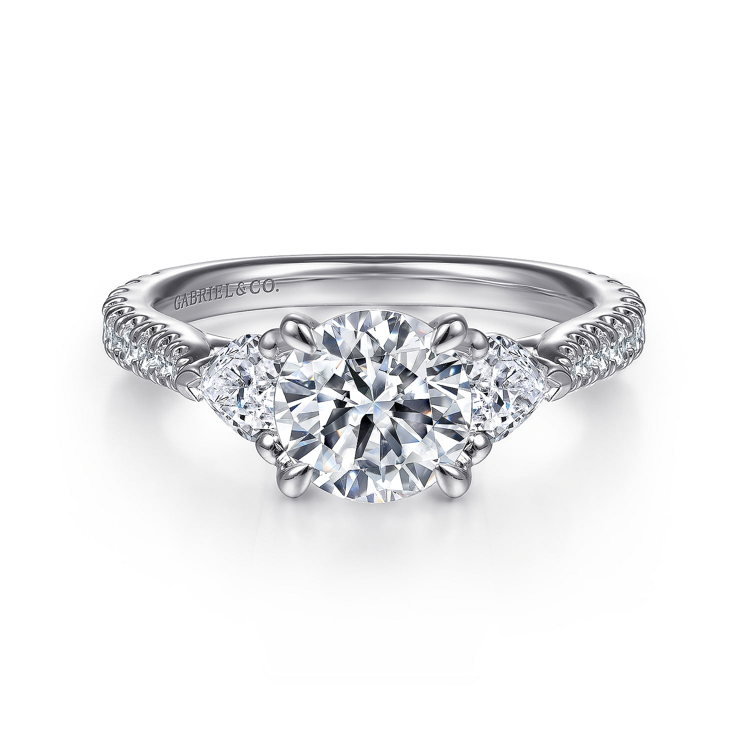 18K White Gold Round 3 Stone Diamond Engagement Ring