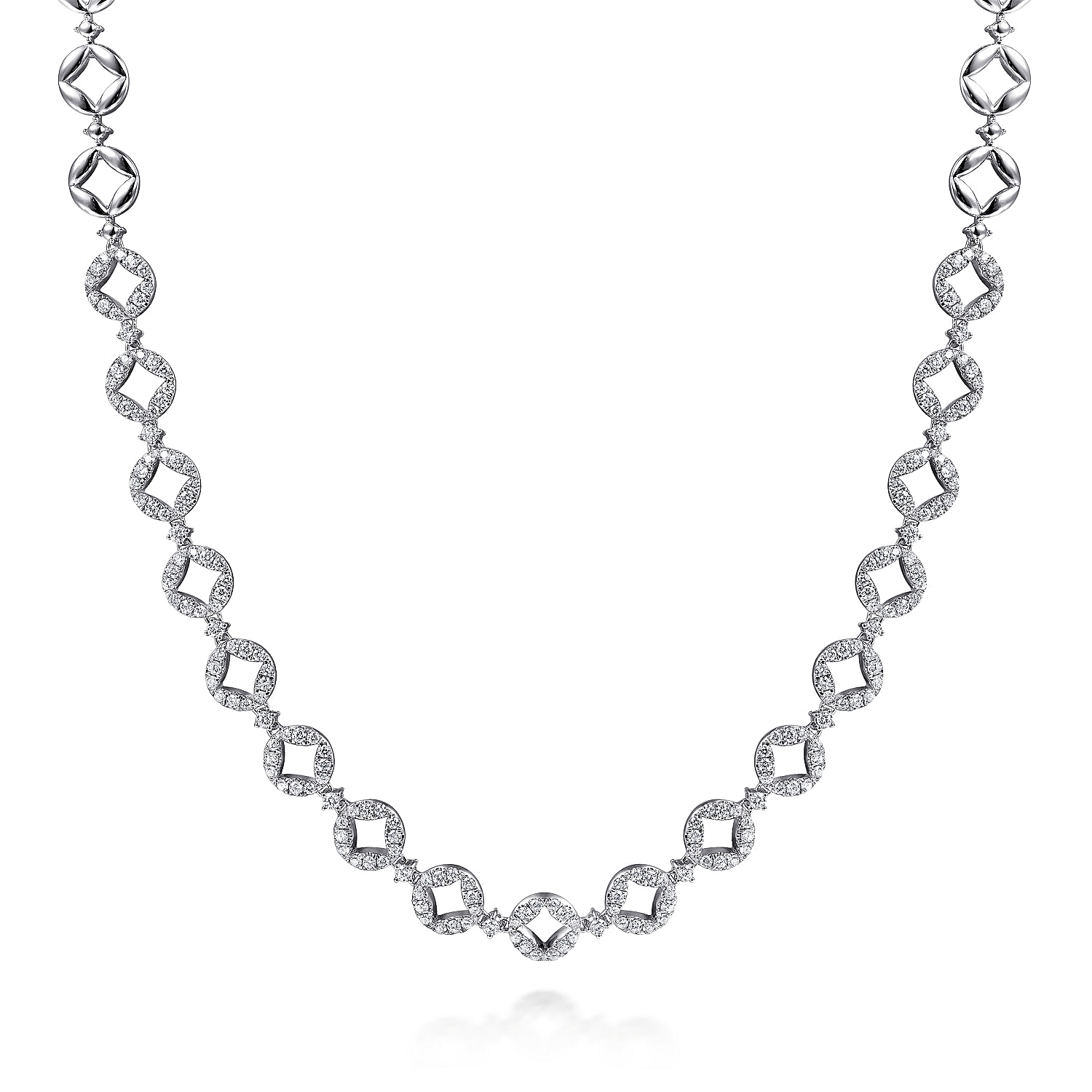 18K White Gold Round Link Diamond Necklace