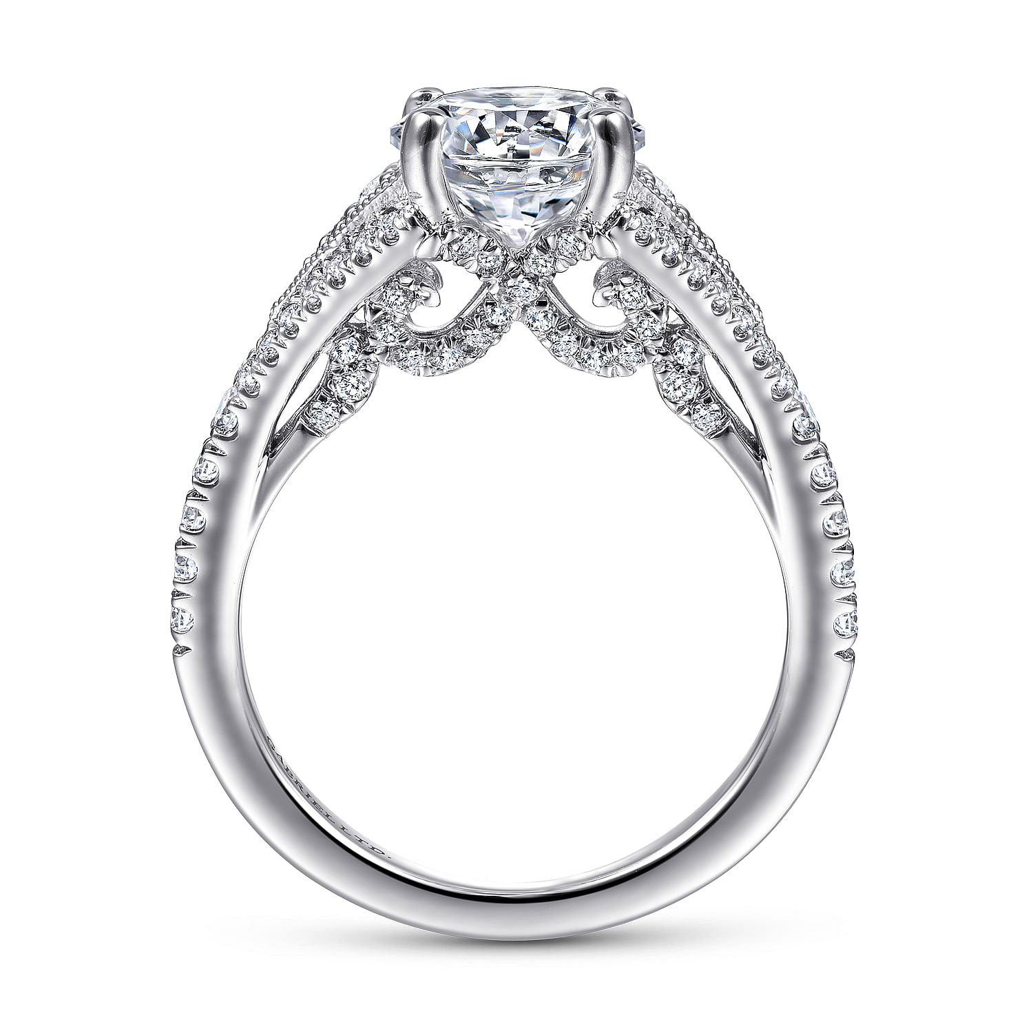 18K White Gold Round Split Shank Diamond Engagement Ring