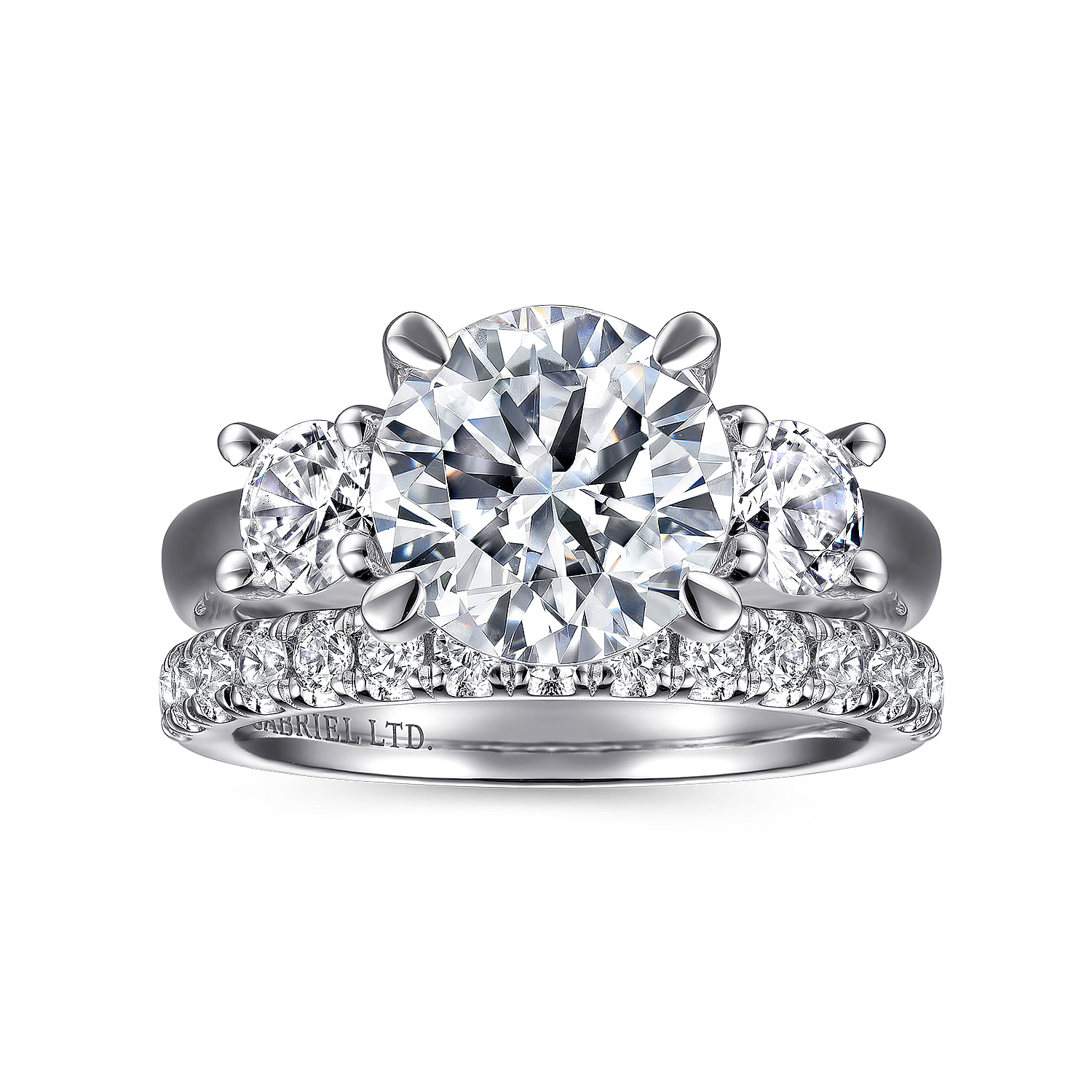 18K White Gold Round Three Stone Diamond Engagement Ring