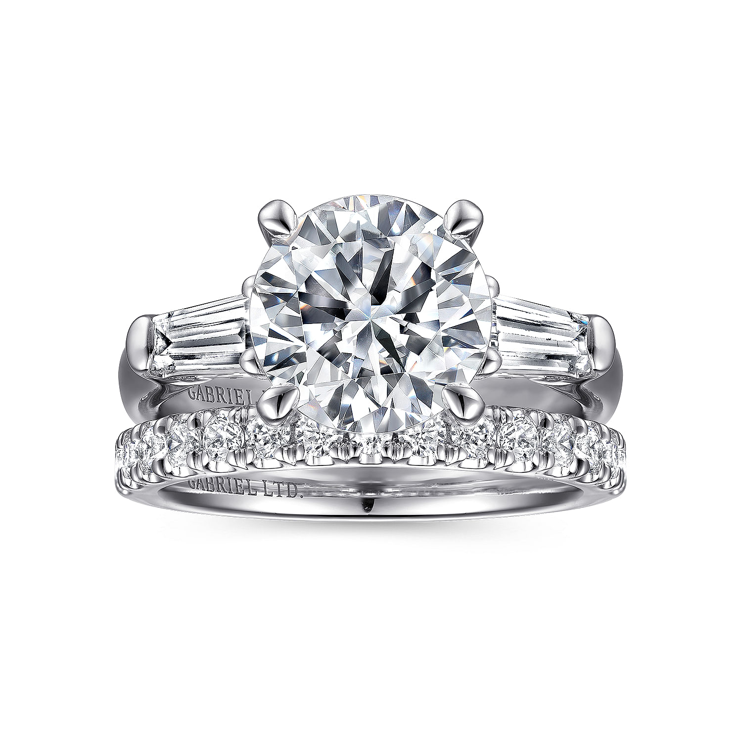 18K White Gold Round Three Stone Diamond Engagement Ring