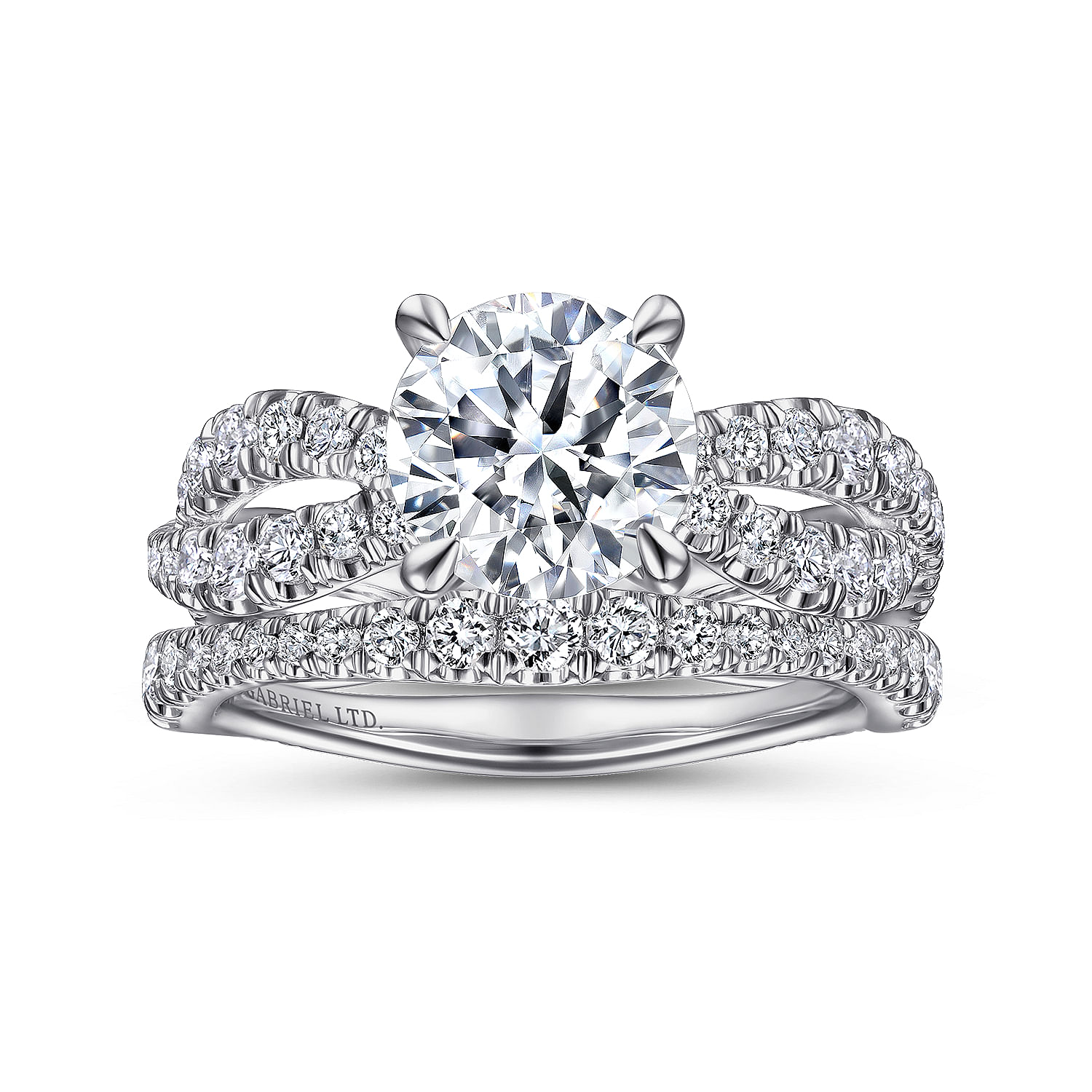 18K White Gold Round Twisted Diamond Engagement Ring