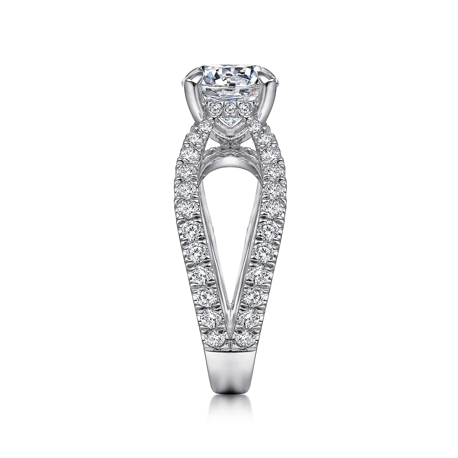 18K White Gold Split Shank Round Diamond Engagement Ring