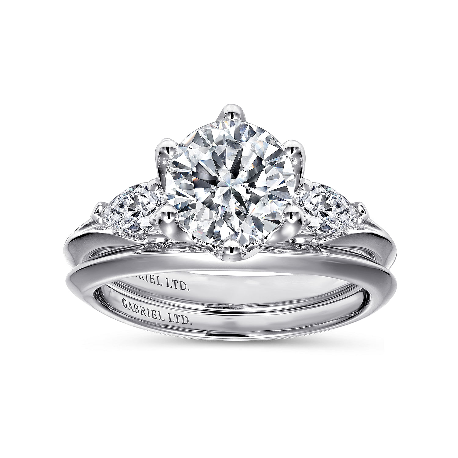 18K White Gold Three Stone Round Diamond Engagement Ring