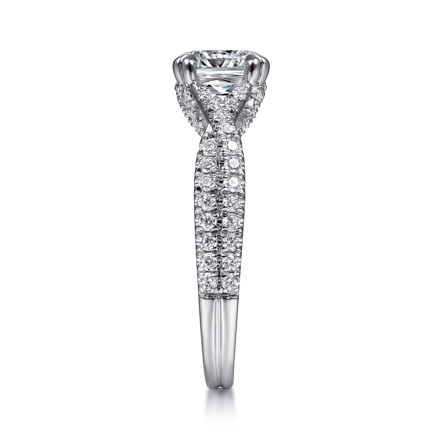 18K White Gold Twisted Cushion Cut Diamond Engagement Ring