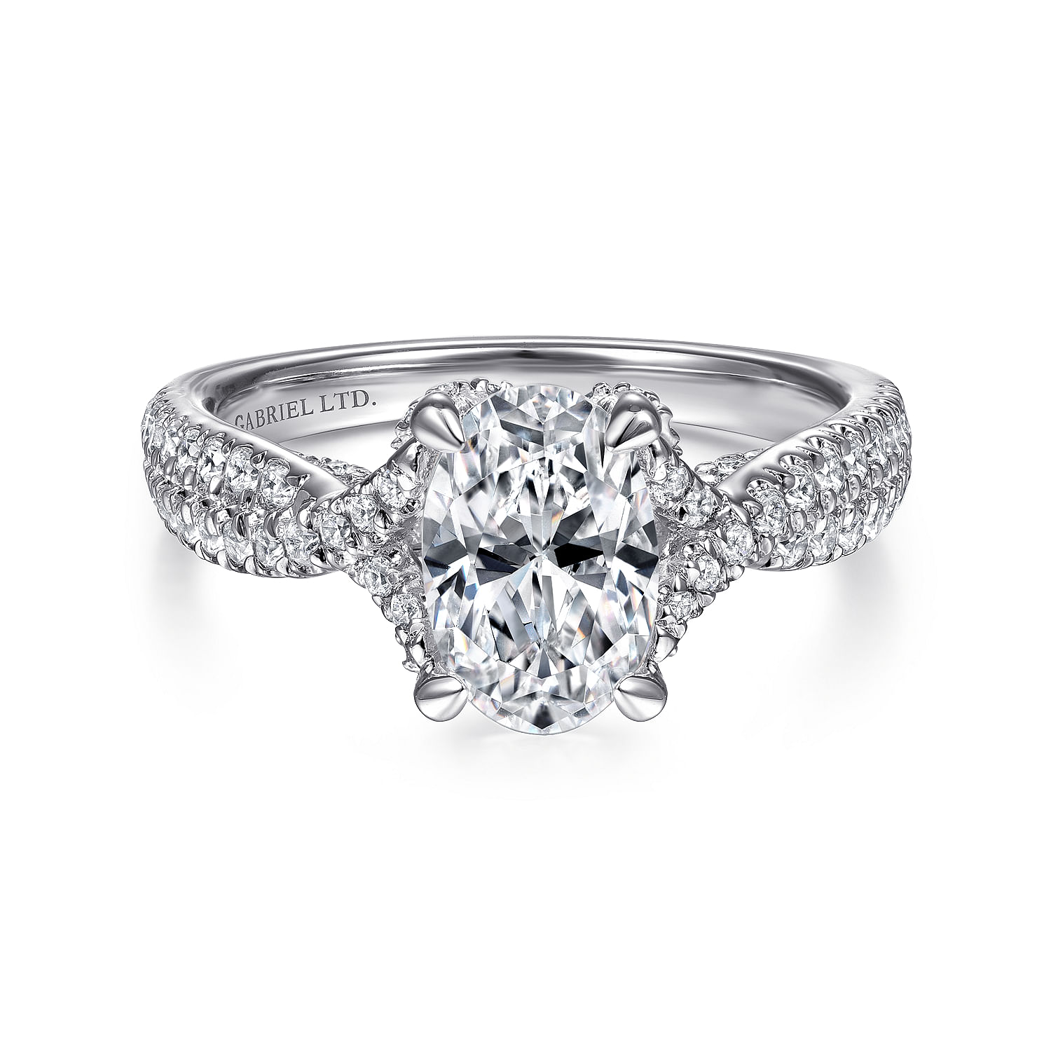18K White Gold Twisted Oval Diamond Engagement Ring