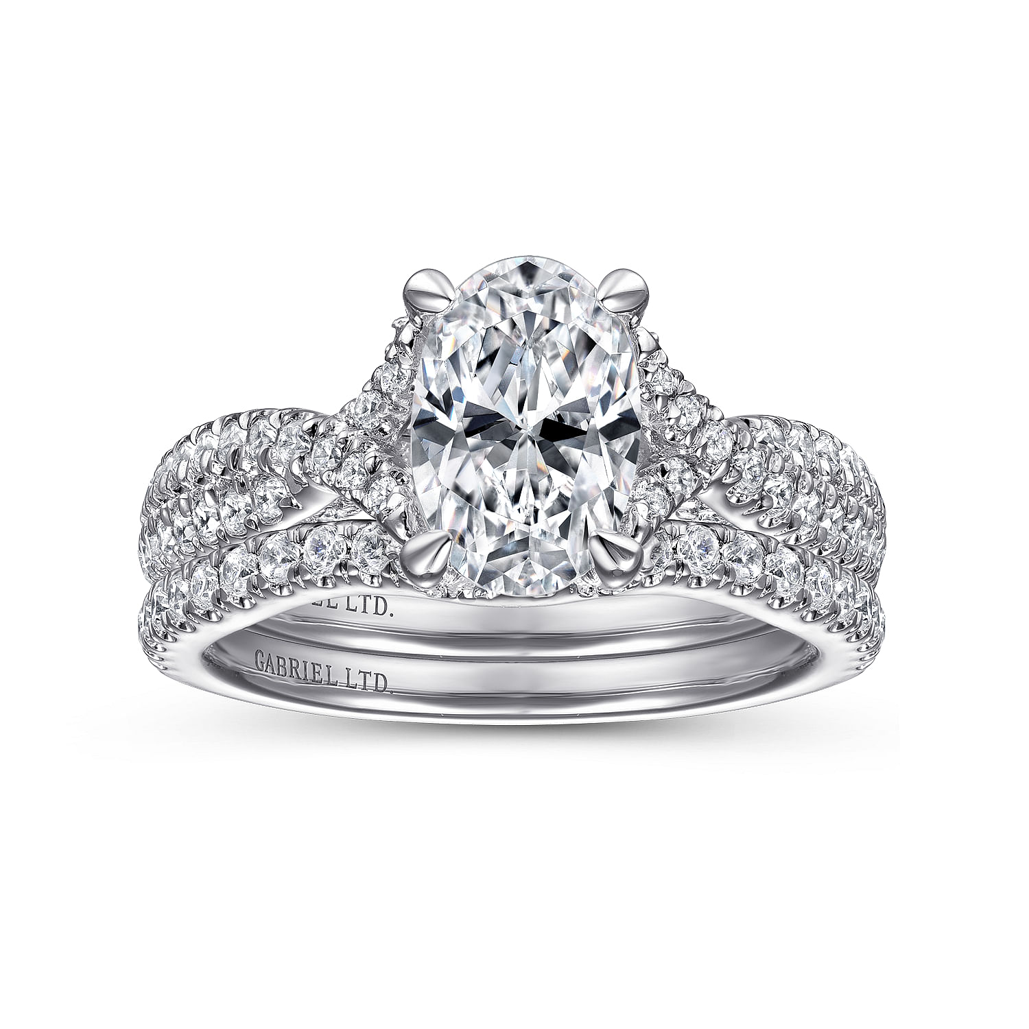 18K White Gold Twisted Oval Diamond Engagement Ring