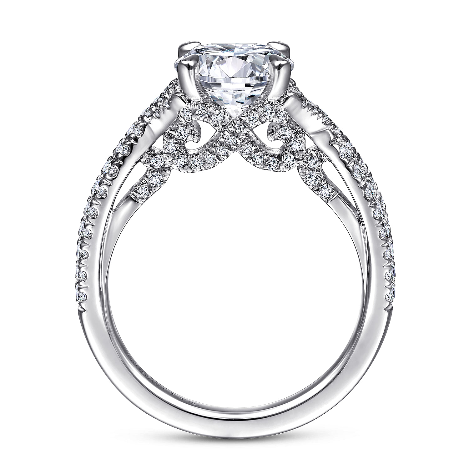 18K White Gold Twisted Round Diamond Engagement Ring