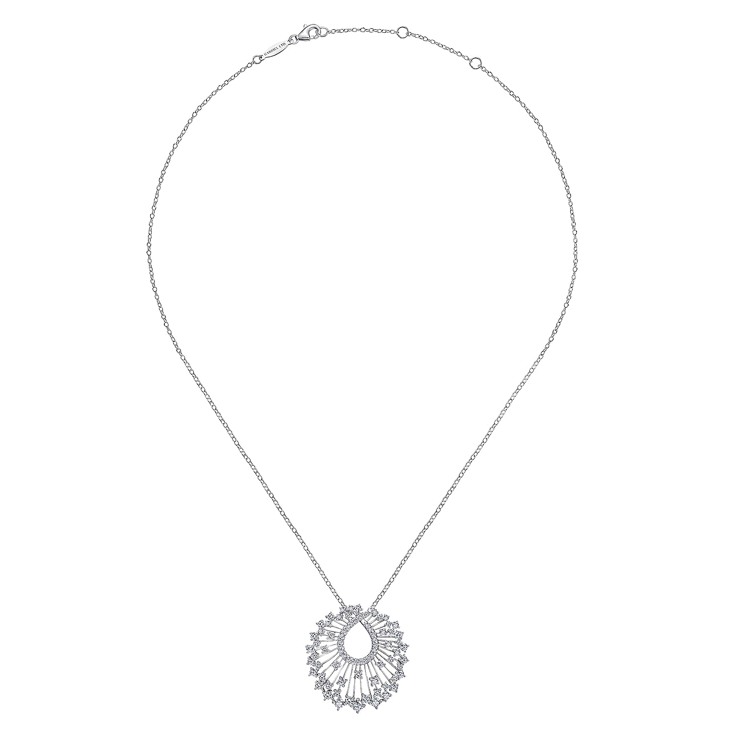 18K White Gold Waterfall Swirl Diamond Pendant Necklace