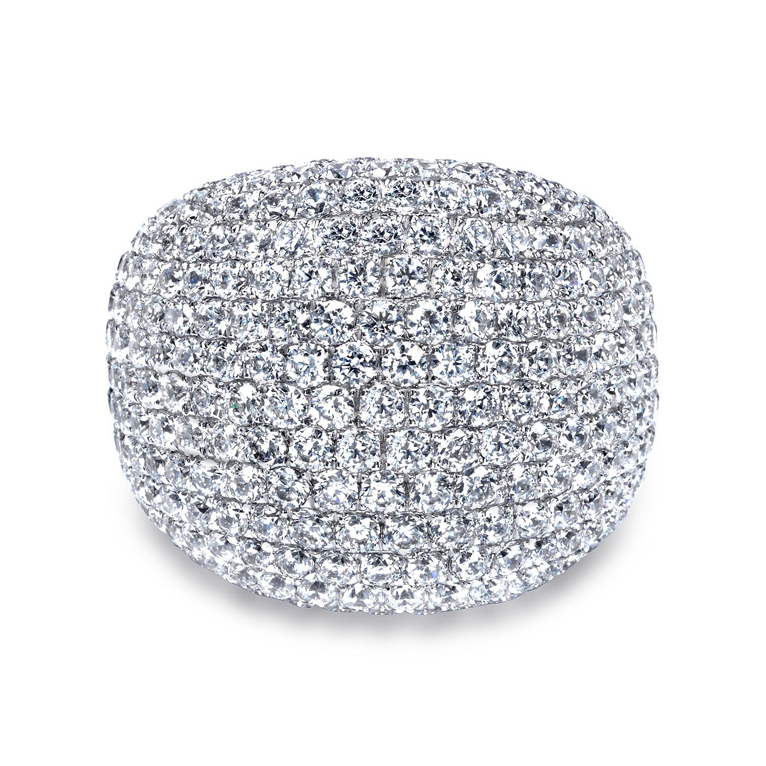 18K White Gold Wide Diamond Pavé Domed Ring