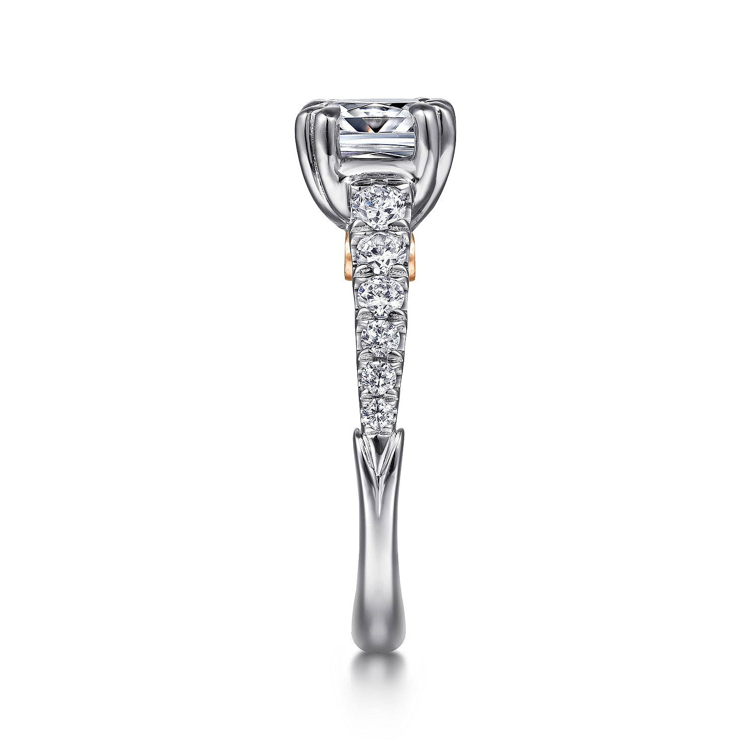 18K White-Rose Gold Cushion Cut Diamond Engagement Ring