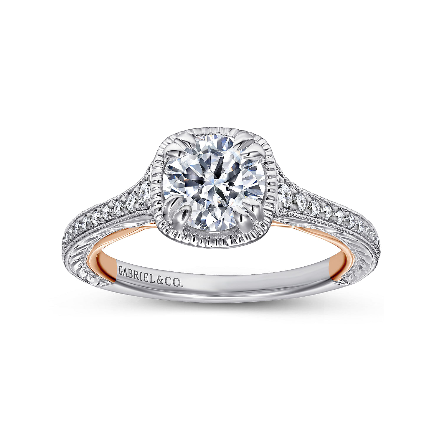 18K White-Rose Gold Round Diamond Engagement Ring