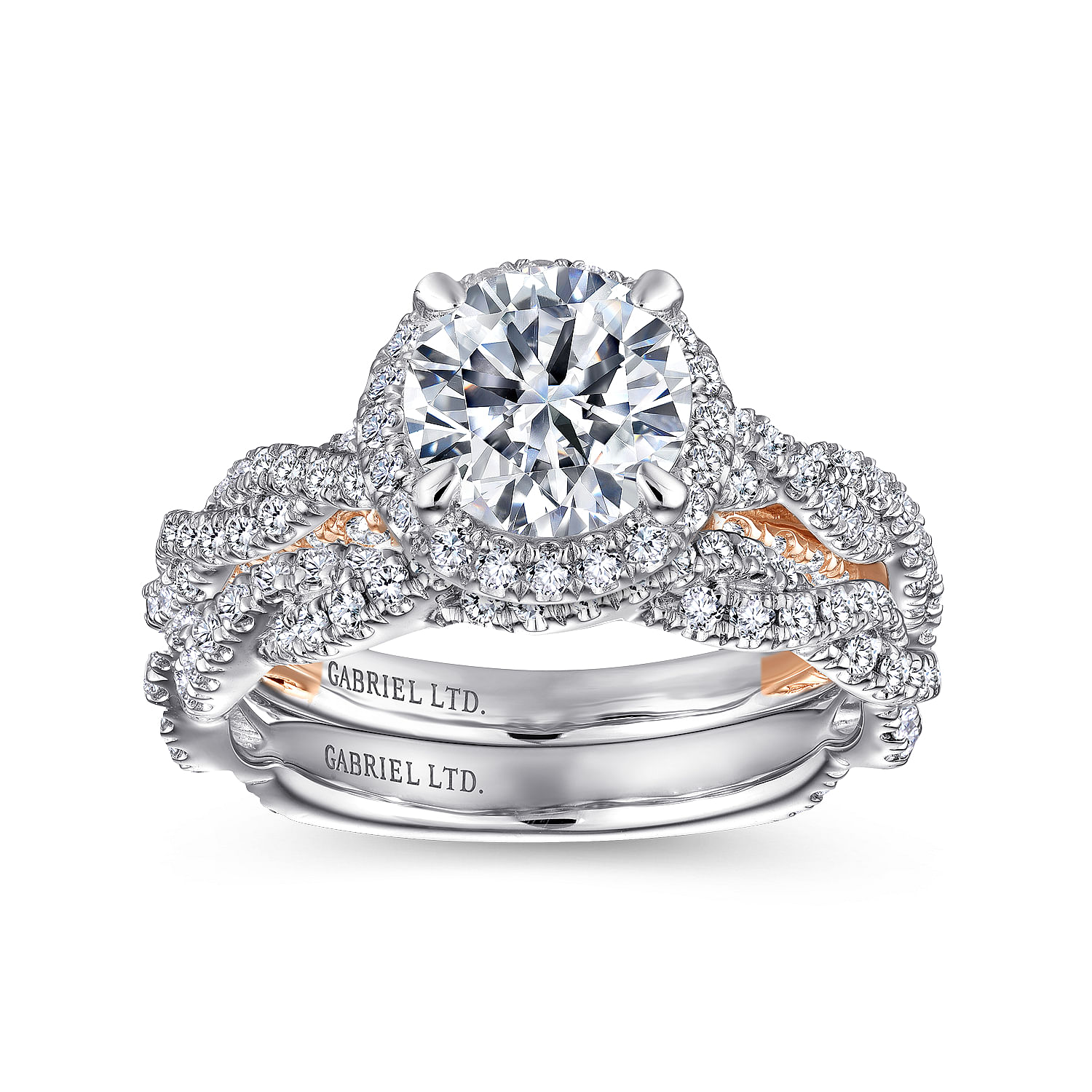 18K White-Rose Gold Round Halo Diamond Engagement Ring
