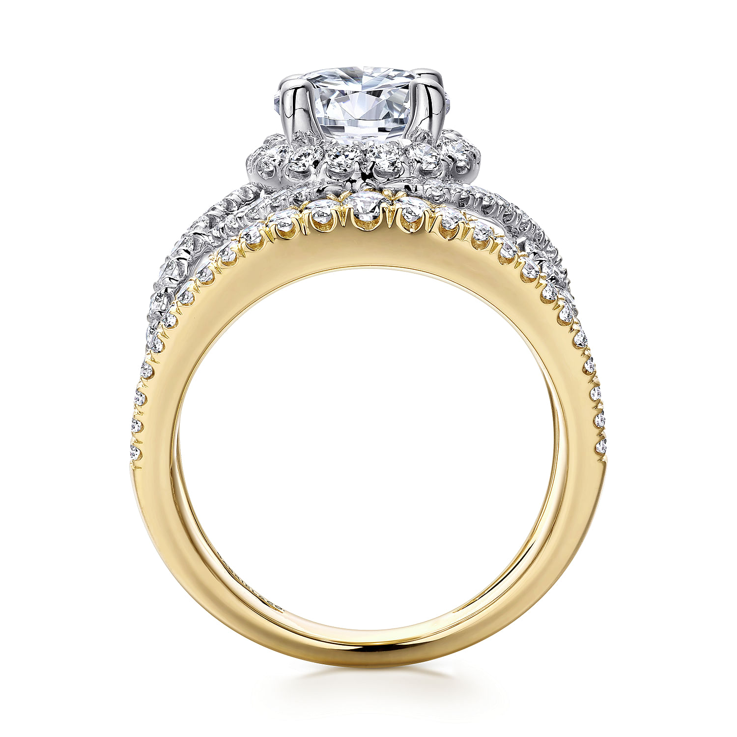 18K White-Yellow Gold Round Halo Diamond Engagement Ring