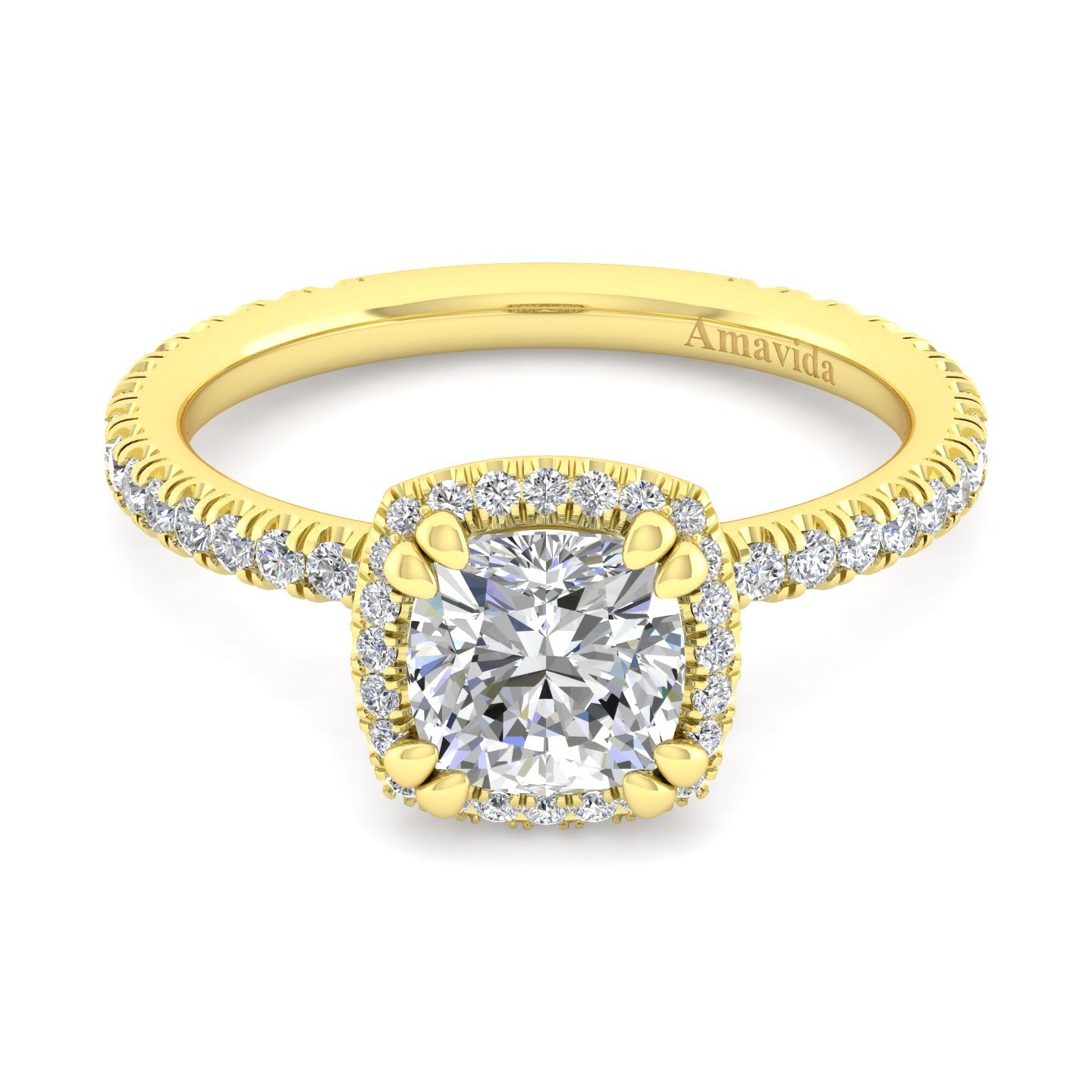 18K Yellow Gold Cushion Halo Diamond Engagement Ring