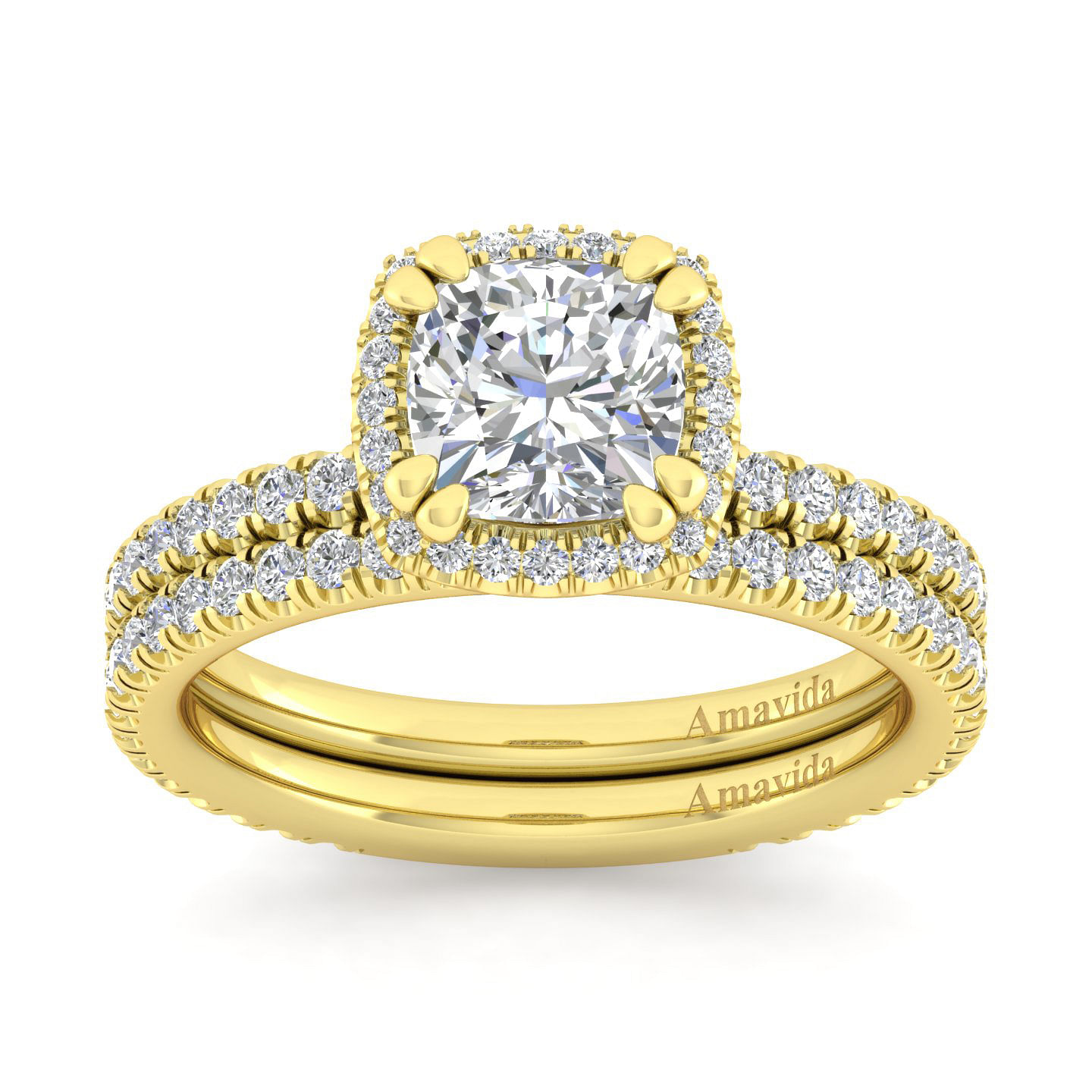 18K Yellow Gold Cushion Halo Diamond Engagement Ring