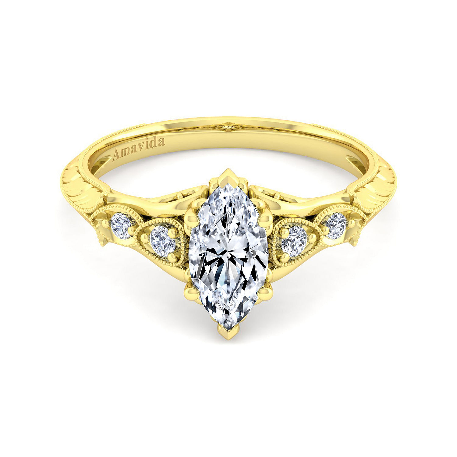 18K Yellow Gold Marquise Shape Diamond Engagement Ring