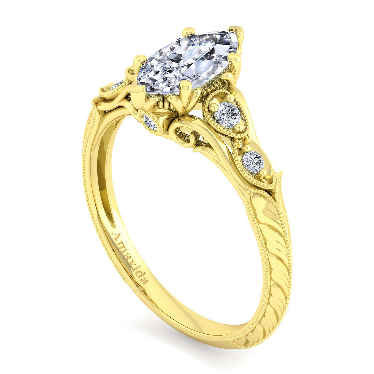 18K Yellow Gold Marquise Shape Diamond Engagement Ring