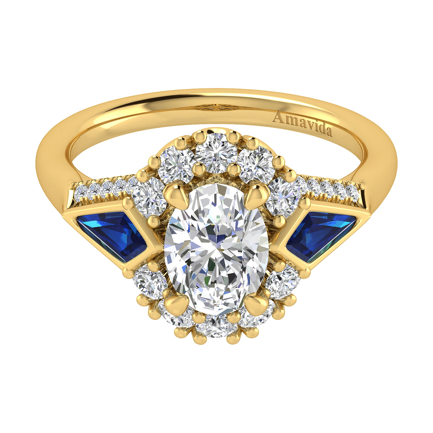 18K Yellow Gold Oval Halo Sapphire and Diamond Engagement Ring